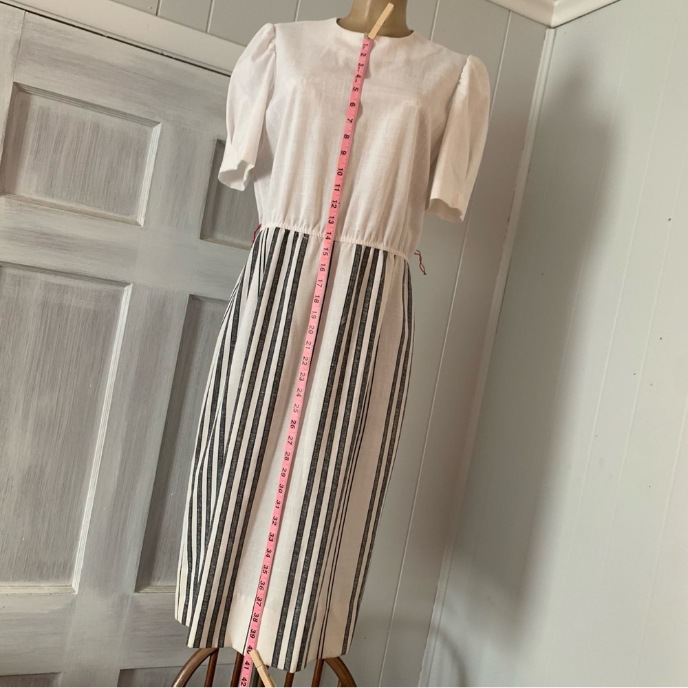 Sold. 💙 Vintage Dress 1970s striped With red and white Bow patterned sash - Picture 5 of 16